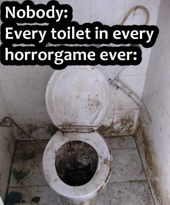 gaming memes - dirty ass bathroom - Nobody Every toilet in every horrorgame ever