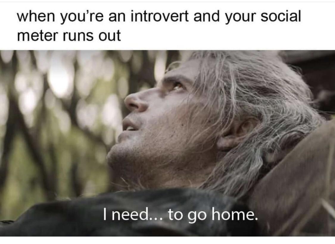 funny memes - dank memes - witcher introvert meme - when you're an introvert and your social meter runs out I need... to go home.
