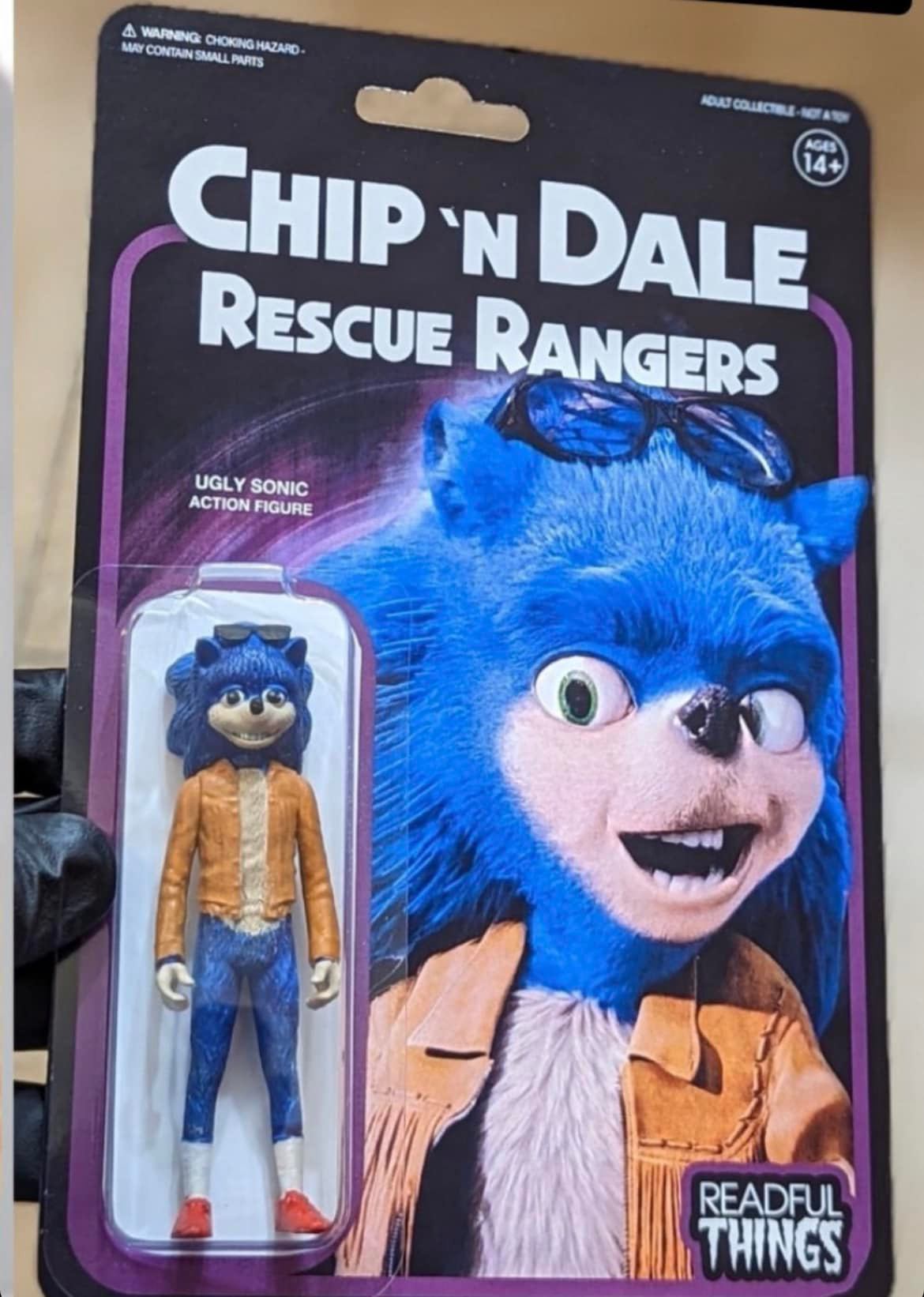 dank memes - action figure - Awarning Choking Hazard May Contain Small Parts Adat CollectibleNot Aton Ages 14 Chip 'N Dale Rescue Rangers Ugly Sonic Action Figure Readful Things