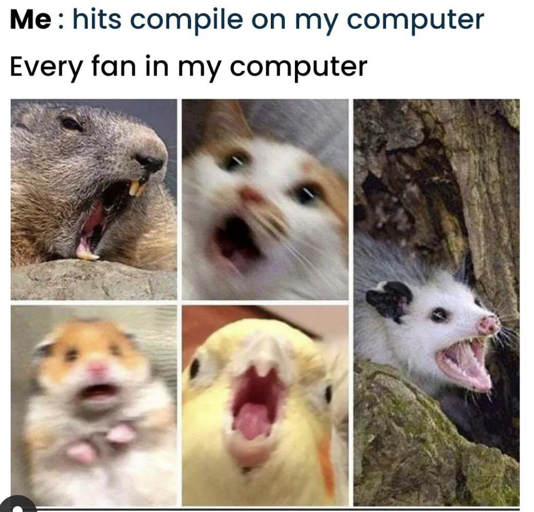 gaming memes - render fan meme - Me hits compile on my computer Every fan in my computer
