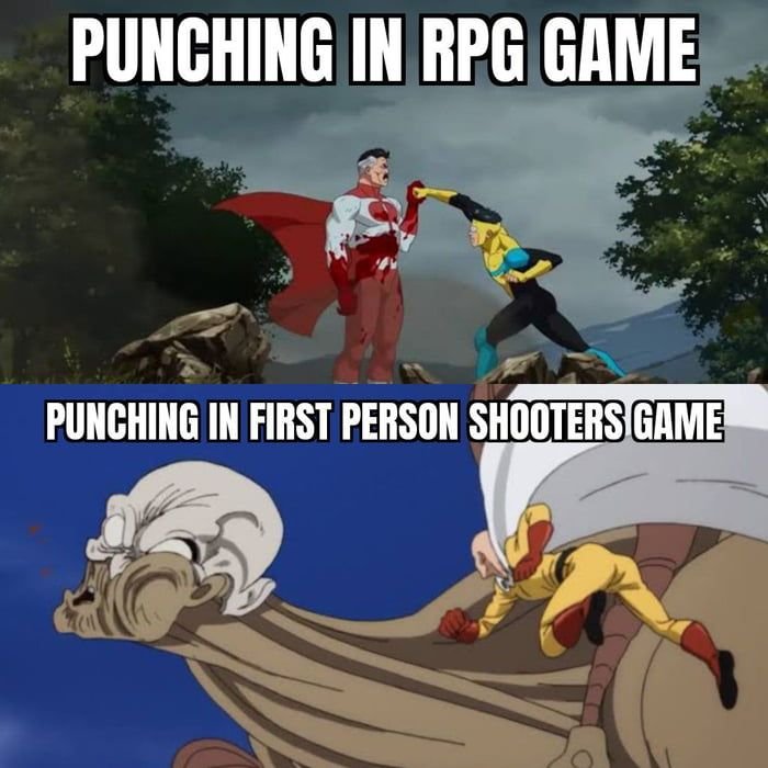 gaming memes - one punch man giant - Punching In Rpg Game Punching In First Person Shooters Game