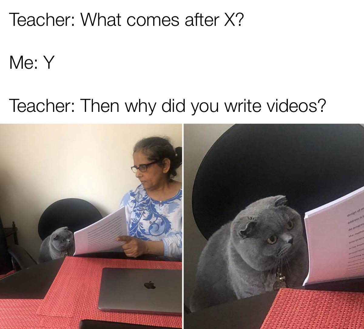 gaming memes - teacher what comes after 720 - Teacher What comes after X? Me Y Teacher Then why did you write videos? design of m address E do progres