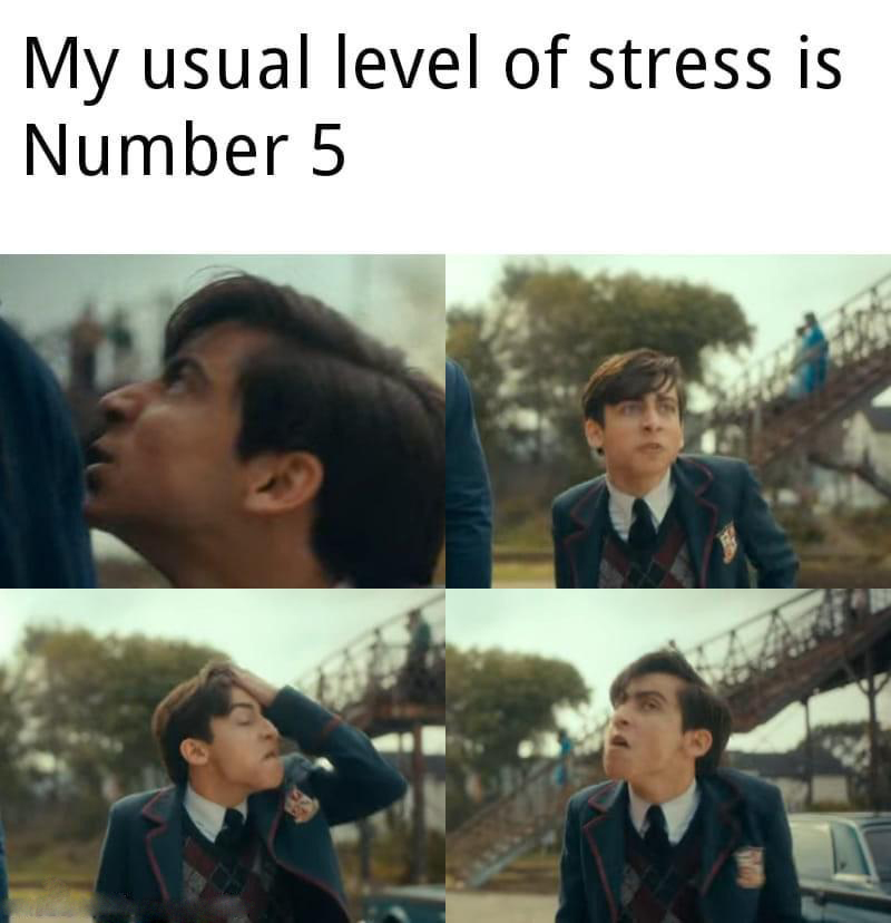 funny memes - dank memes - five stressed umbrella academy - My usual level of stress is Number 5