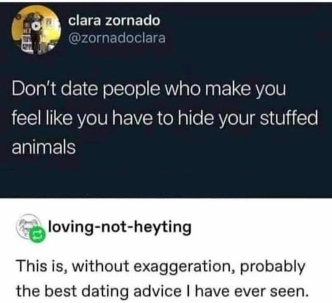 monday morning randomness - find someone who doesn t make you feel like you have to hide your stuffies - clara zornado Don't date people who make you feel you have to hide your stuffed animals lovingnotheyting This is, without exaggeration, probably the b