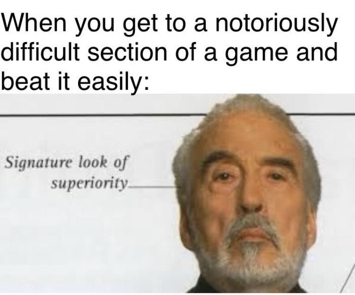Gaming memes - When you get to a notoriously difficult section of a game and beat it easily Signature look of superiority