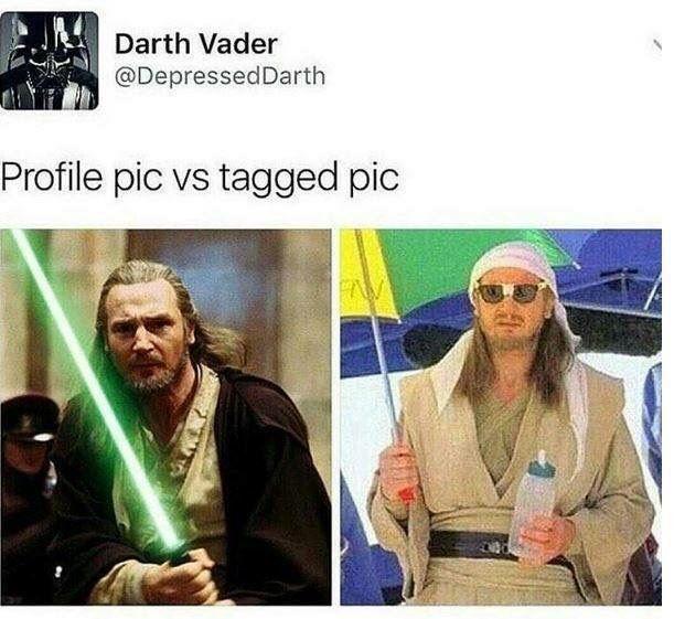 funny memes - dank memes - star wars darth vader - Darth Vader Profile pic vs tagged pic