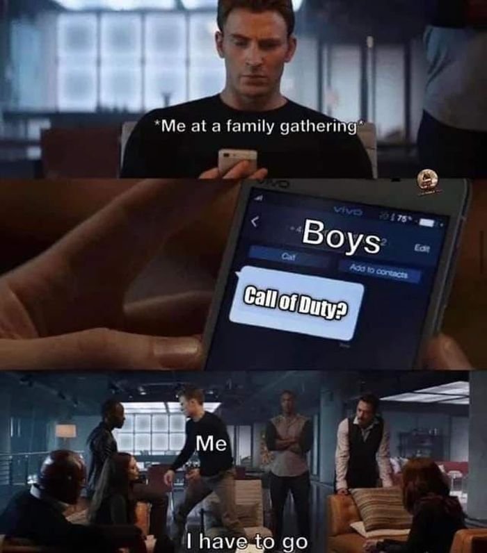 Gaming memes - bang bros meme - Me at a family gathering Me Vivo Boys Call of Duty? I have to go Add to contacts Edit