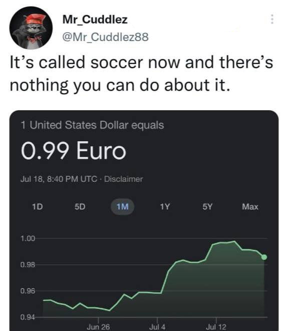 funny and savage tweets - multimedia - It's called soccer now and there's nothing you can do about it. 1 United States Dollar equals 0.99 Euro Jul 18, Utc Disclaimer Mr_Cuddlez 1D 5D 1.00 0.98 0.96 0.94 Jun 26 1M 1Y Jul 4 5Y Jul 12 Max