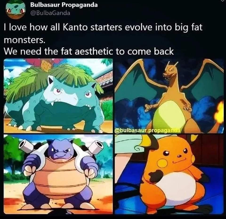 funny and savage tweets - cartoon - Bulbasaur Propaganda I love how all Kanto starters evolve into big fat monsters. We need the fat aesthetic to come back .propaganda