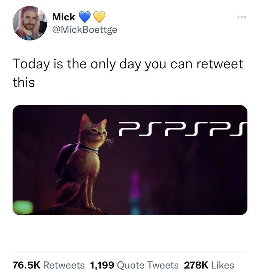 Gaming memes - photo caption - Mick Today is the only day you can retweet this