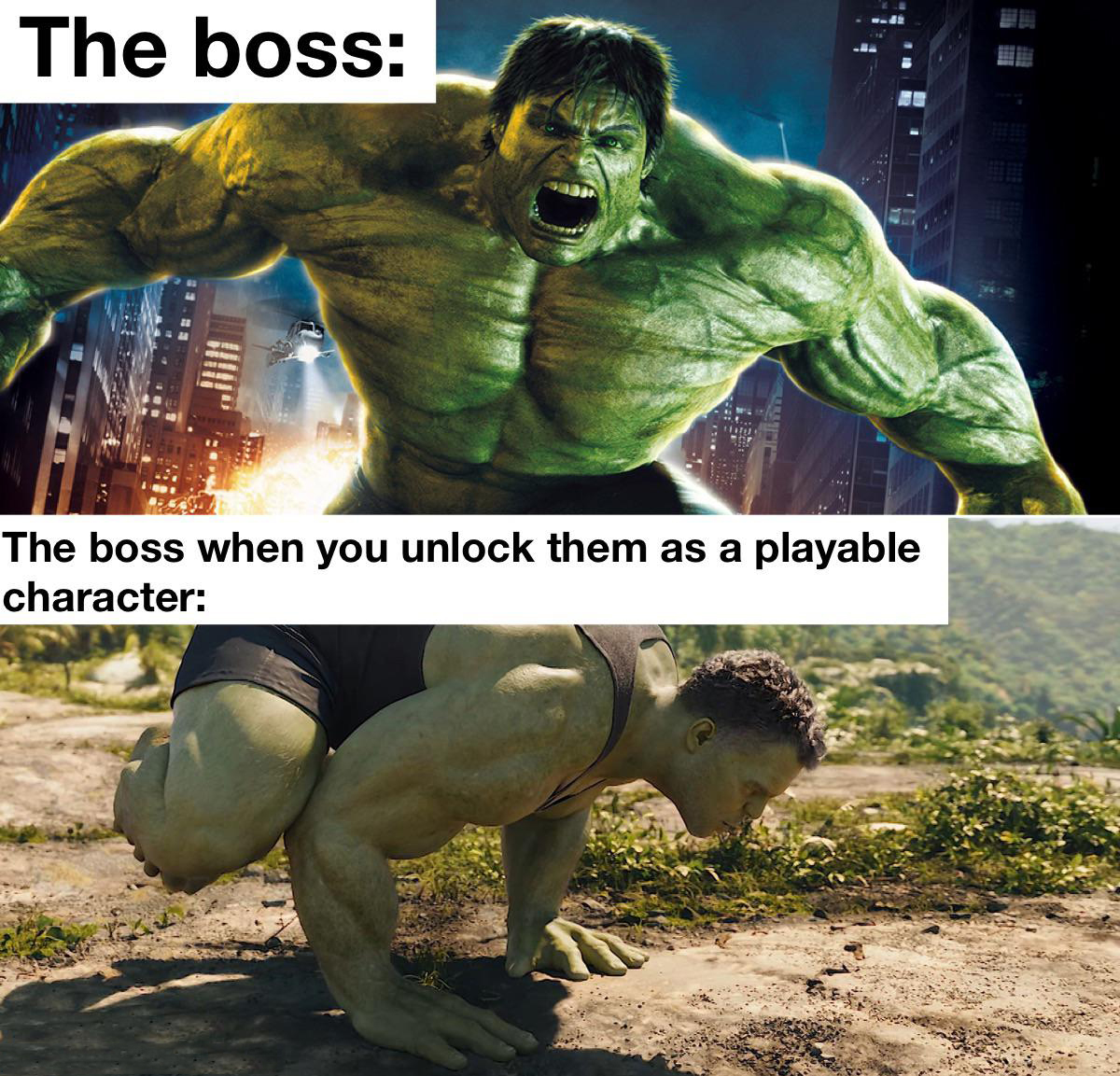 Gaming memes - incredible hulk angry - The boss Col The boss when you unlock them as a playable character