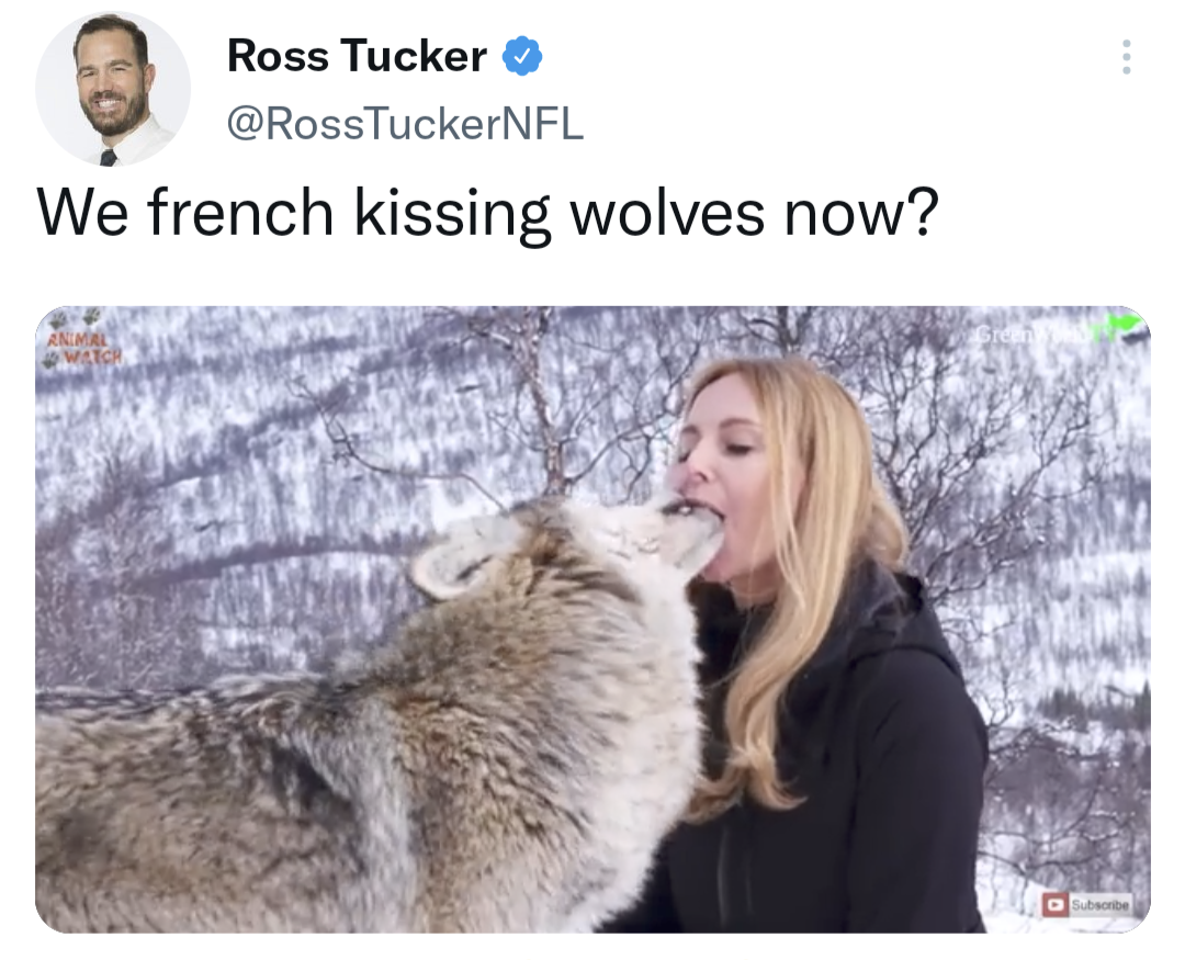 funniest tweets of the week  - fur - Ross Tucker We french kissing wolves now? Subworbe