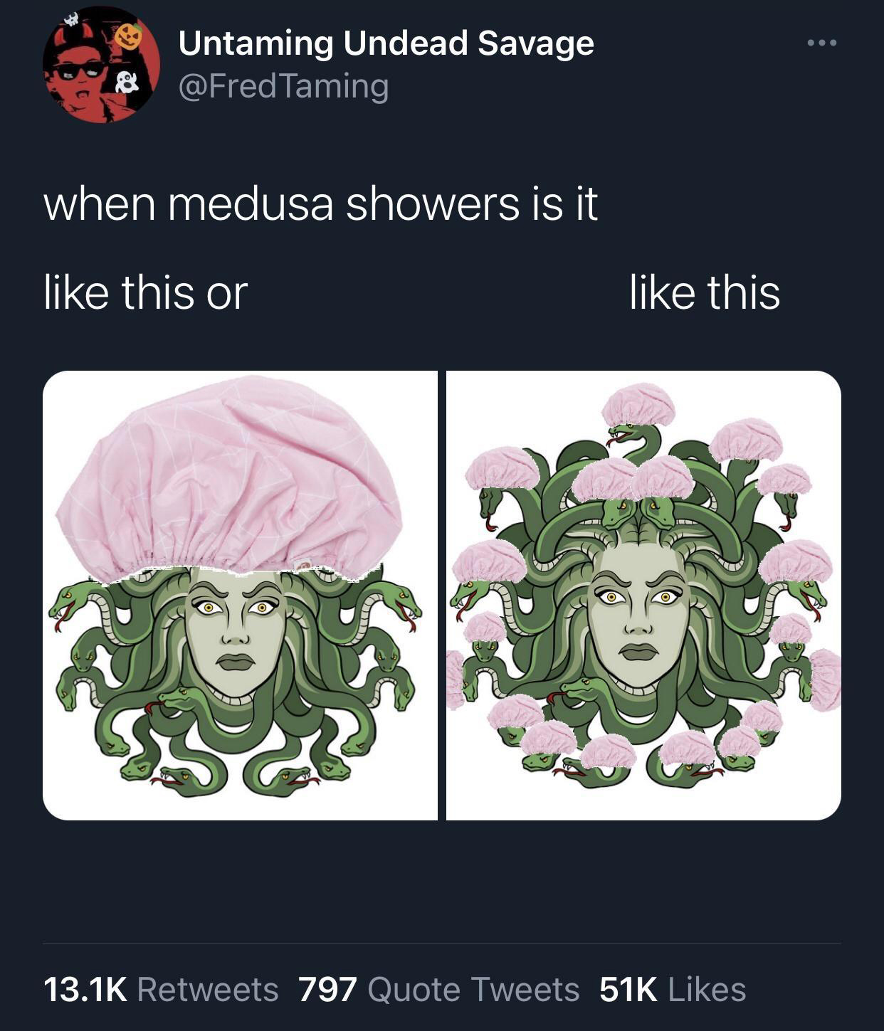 funniest tweets of the week  - medusa showers - Untaming Undead Savage & Taming when medusa showers is it this or $562 this R 797 Quote Tweets 51K