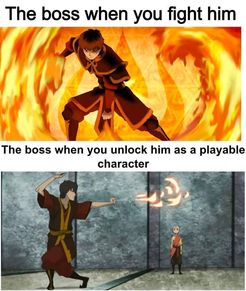 funny memes and pics - boss as a playable character - The boss when you fight him The boss when you unlock him as a playable character 53