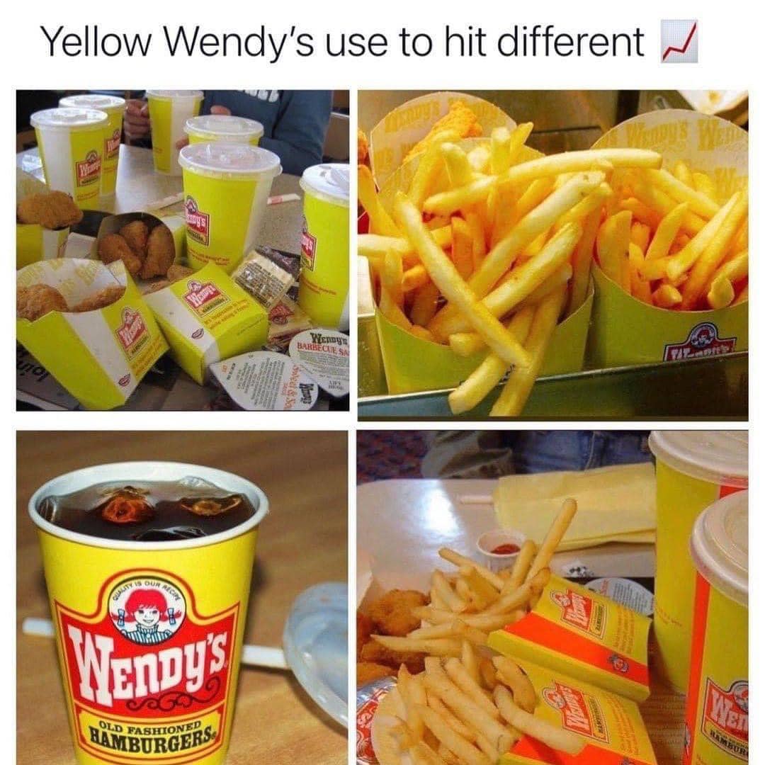 daily dose of randoms - yellow wendy's - Yellow Wendy's use to hit different Mingg Ca S Quality Is Our WERDys www Recipe G 200 frin pos Wendy'S Old Fashioned Wendy' Barbecue Sa MERDys 19 Patie Hambur
