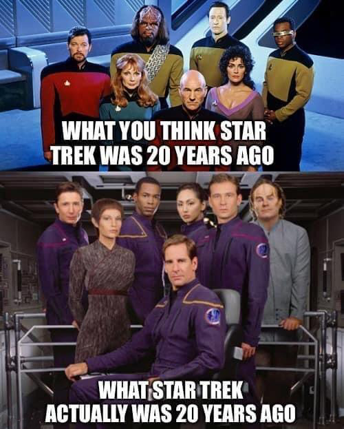 funny memes - star trek crew - What You Think Star Trek Was 20 Years Ago What Star Trek Actually Was 20 Years Ago