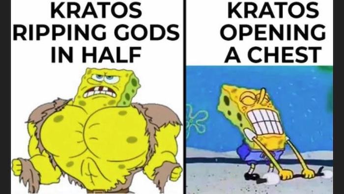 Gaming memes - cartoon - Kratos Ripping Gods In Half k Kratos Opening A Chest