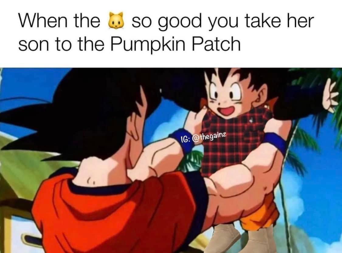 dank memes - goku meets goten for the first time - When the so good you take her son to the Pumpkin Patch Ig