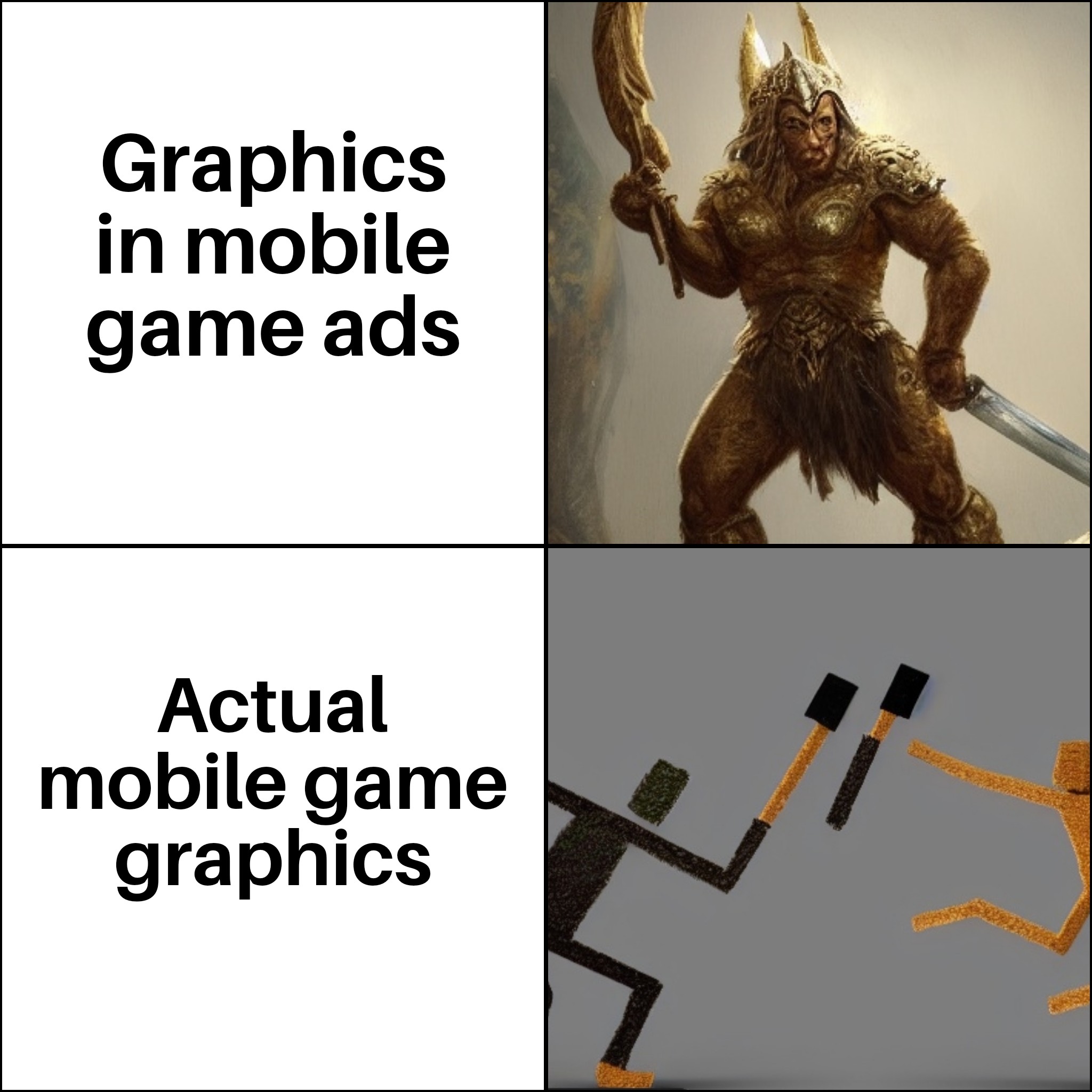gaming memes - human behavior - Graphics in mobile game ads Actual mobile game graphics