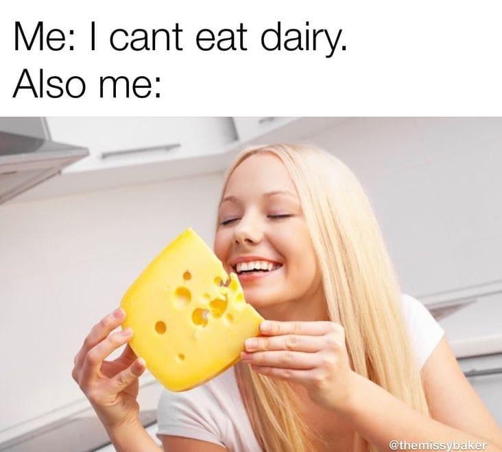 daily dose of memes and pics - eat cheese - Me I cant eat dairy. Also me