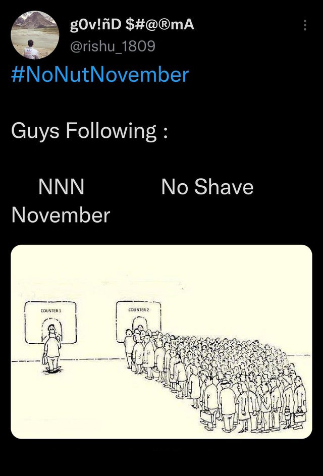 funny tweets - cartoon - gOv!nD $#@mA Guys ing Nnn November Counter 1 Counter 2 No Shave Olit