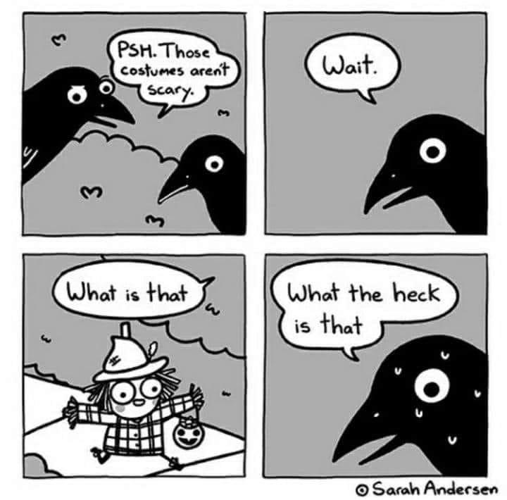 monday morning randomness - sarah andersen comics - Psh. Those costumes aren't Scary. What is that Wait. O What the heck is that Sarah Andersen