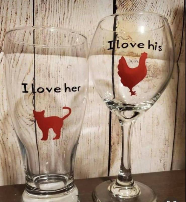 monday morning randomness - wine glass - I love her I love his 7907