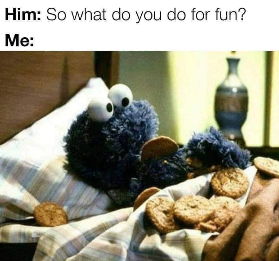dank memes - cookie monster in bed - Him So what do you do for fun? Me