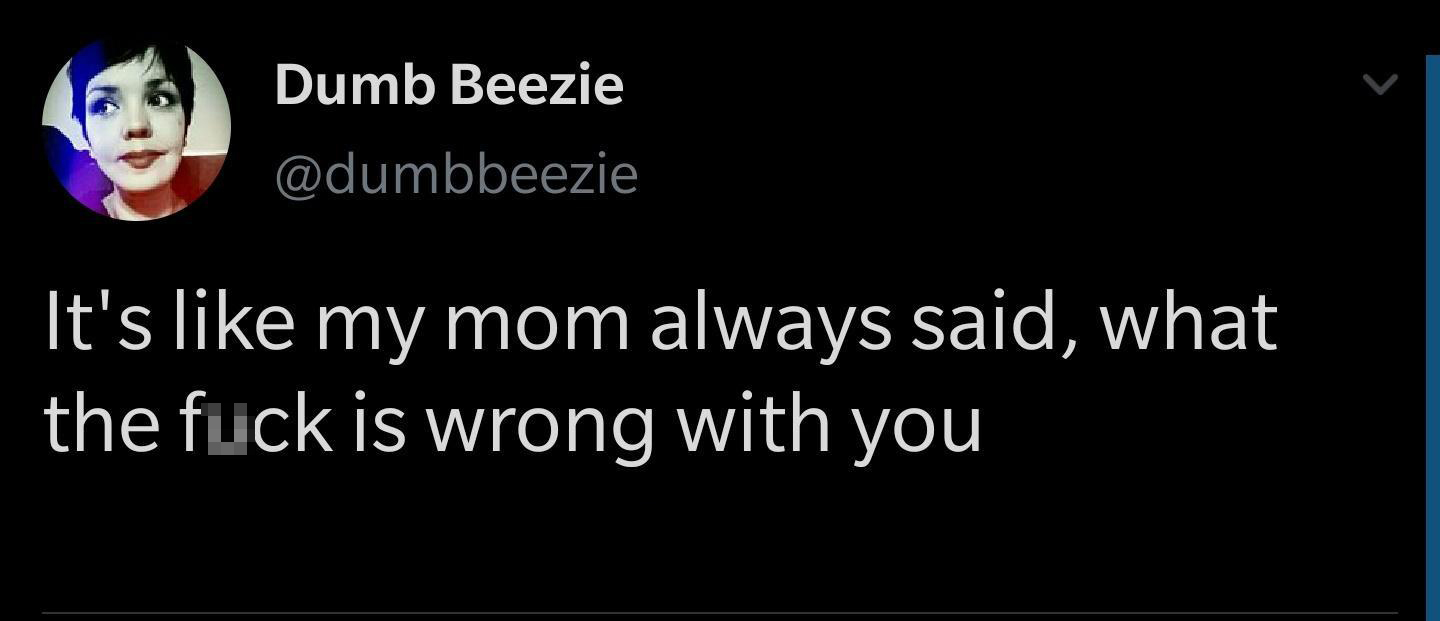 funny tweets - good night my friend - Dumb Beezie It's my mom always said, what the fuck is wrong with you