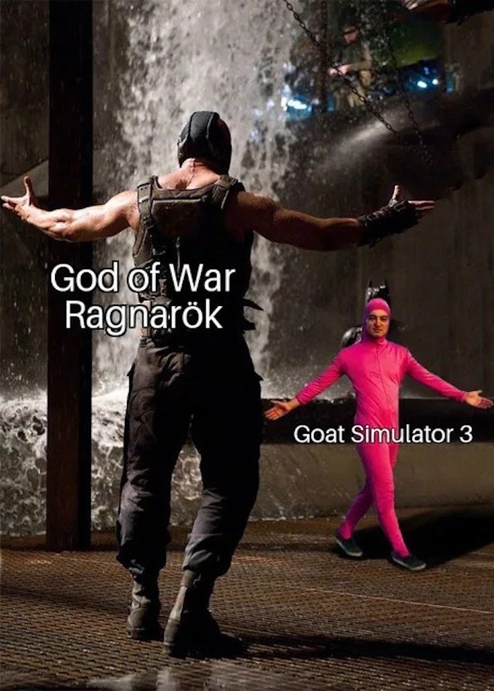 gaming memes - jojo part 1 2 meme - God of War Ragnark Goat Simulator 3