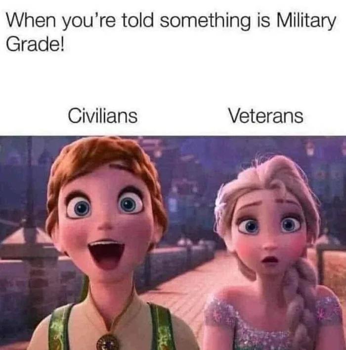 funny memes - head - When you're told something is Military Grade! Civilians Veterans