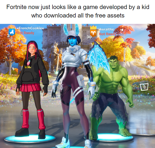 gaming memes - action figure - Fortnite now just looks a game developed by a kid who downloaded all the free assets xFrenchCookiex Hot Blondy 30 dwraithe