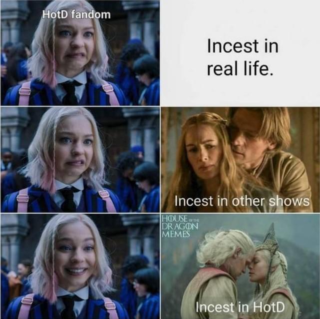 monday morning randomness memes - photo caption - HotD fandom Incest in real life. Incest in other shows Houses Dragon Memes Incest in HotD