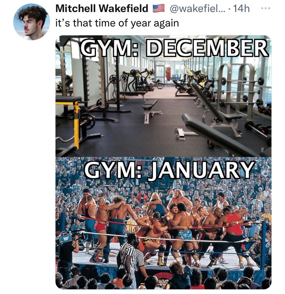 savage tweets - gym - Mitchell Wakefield it's that time of year again .... 14h Gym December Sales Gym January