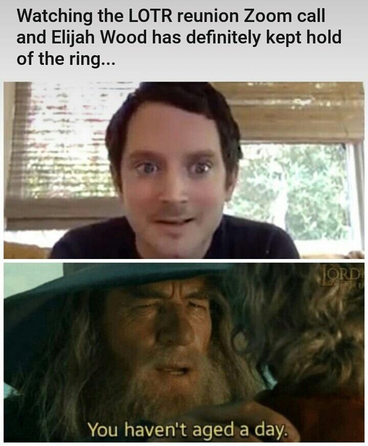 monday morning randomness - lotr memes - Watching the Lotr reunion Zoom call and Elijah Wood has definitely kept hold of the ring... You haven't aged a day. Jord Haku