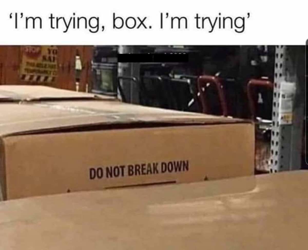 dank memes - i m trying box i m trying - 'I'm trying, box. I'm trying' Stop Yo Do Not Break Down