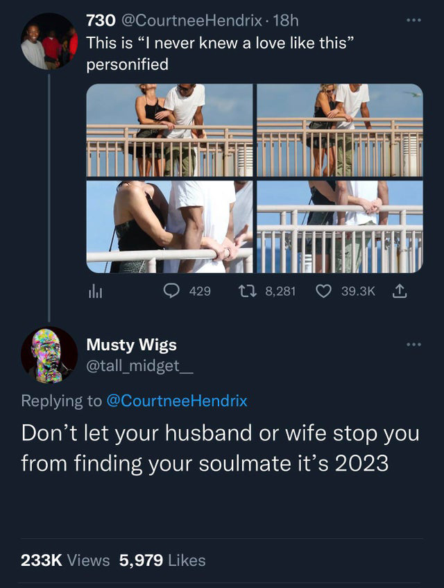 savage tweets - poster - 730 . 18h This is "I never knew a love this" personified il 429 Musty Wigs A Views 5,979 18,281 www. 1 ... Don't let your husband or wife stop you from finding your soulmate it's 2023