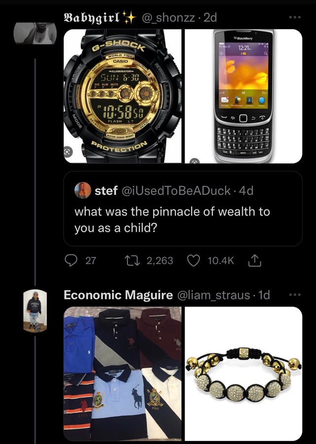 savage tweets - watch - Babygirl 2d Mode GShock World Time Casio Illuminator Sun 630 Alm Mute Ser 27 Flash Lt Water Bobar Rest Protection Reverse Forward 9 2,263 2 N 351 BlackBerry . 16 stef 4d what was the pinnacle of wealth to you as a child? 12 1 Econo