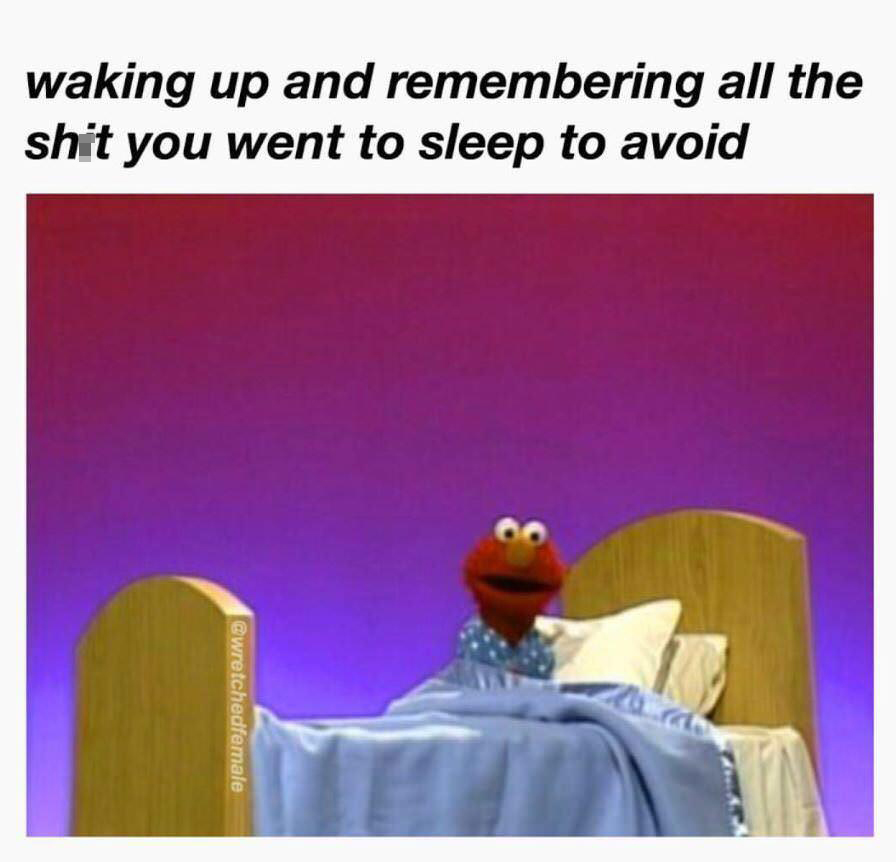 funny memems and tweetscartoon - waking up and shit you went to sleep to avoid remembering all the