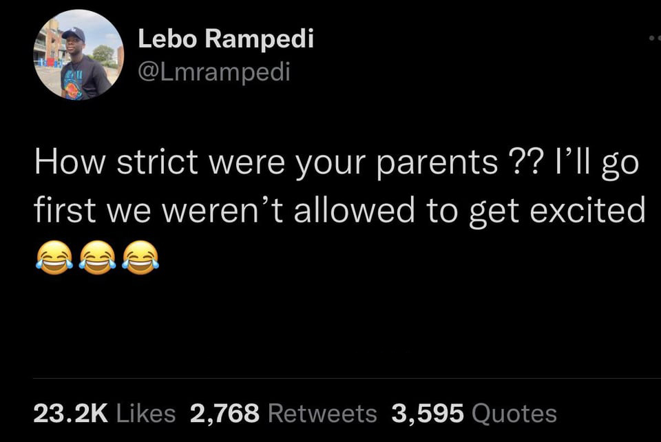 funniest tweets of the week - eli lilly twitter free insulin - Lebo Rampedi How strict were your parents ?? I'll go first we weren't allowed to get excited 2,768 3,595 Quotes
