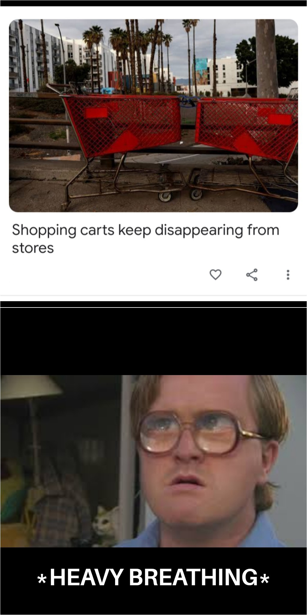 monday morning randomness - photo caption - Shopping carts keep disappearing from stores Heavy Breathing