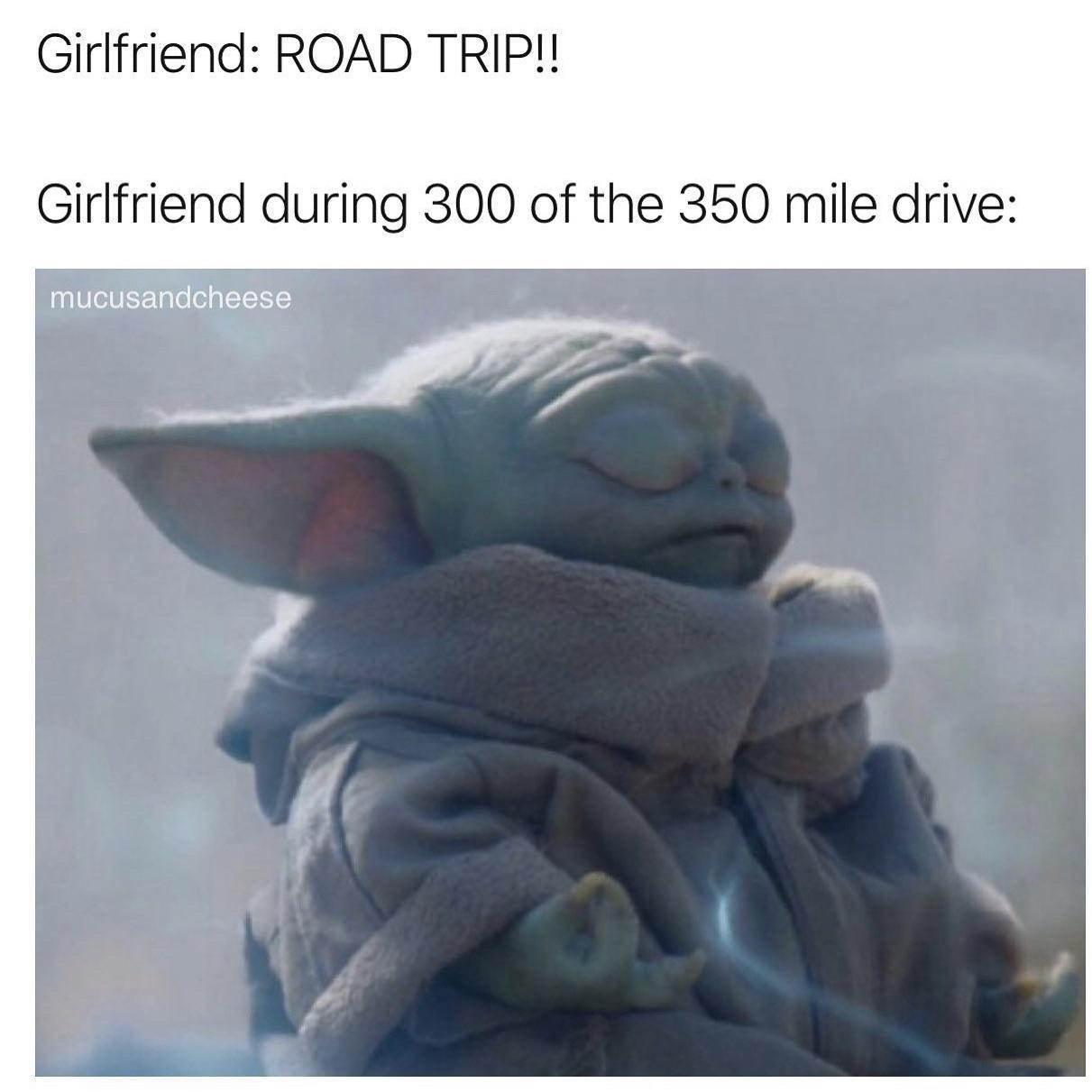 dank memes - Funny meme - Girlfriend Road Trip!! Girlfriend during 300 of the 350 mile drive mucusandcheese