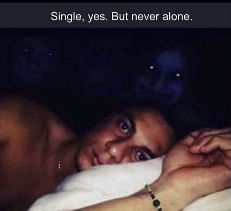 funny tweets memes and pics - photo caption - Single, yes. But never alone. you are another.me
