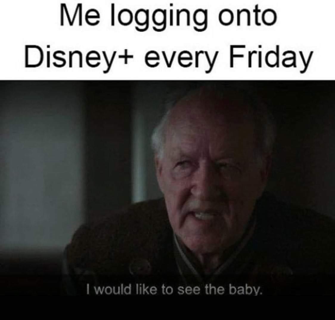 fresh memes - person - Me logging onto Disney every Friday I would to see the baby.