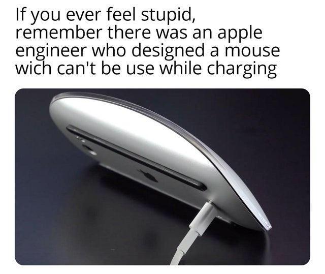 funny memes and pics - if you ever feel useless apple mouse - If you ever feel stupid, remember there was an apple engineer who designed a mouse wich can't be use while charging