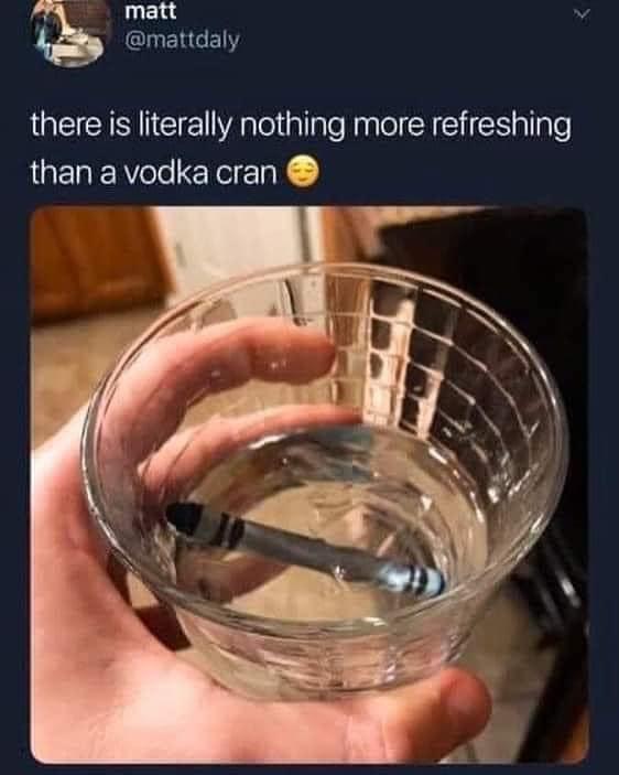 funny memes and pics - vodka cran meme - matt there is literally nothing more refreshing than a vodka cran