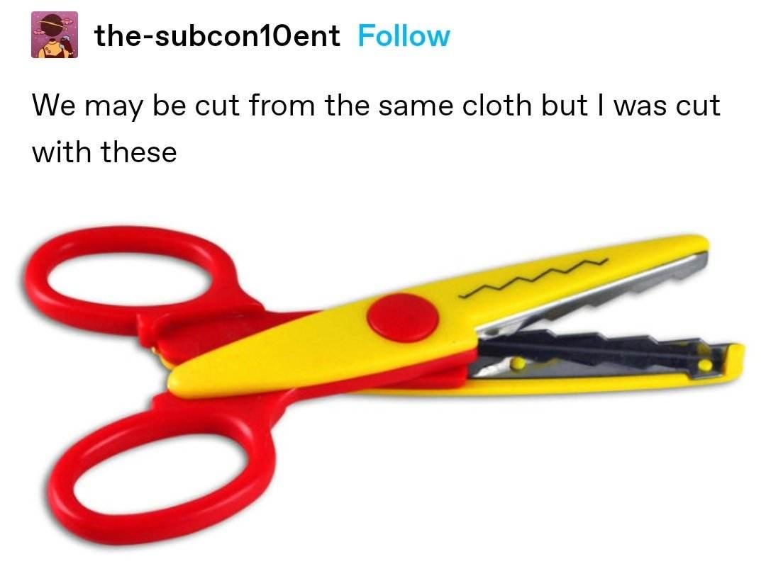 dank memes - squiggly cutting scissors - thesubcon10ent We may be cut from the same cloth but I was cut with these