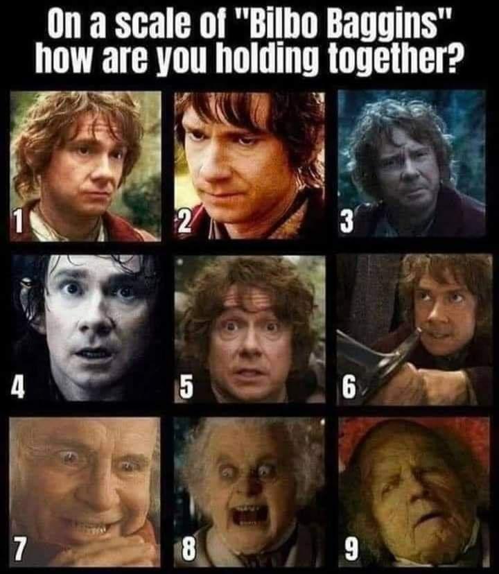dank memes - lord of the rings are you today - 1 4 7 On a scale of "Bilbo Baggins" how are you holding together? 5 8 3 6 9