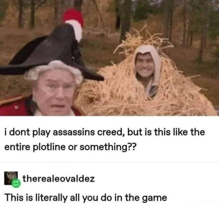 dank memes - photo caption - i dont play assassins creed, but is this the entire plotline or something?? therealeovaldez This is literally all you do in the game