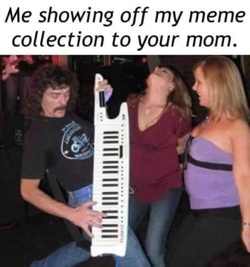 funny memes pics and tweets - keytar man - Me showing collection off my meme to your mom. puny